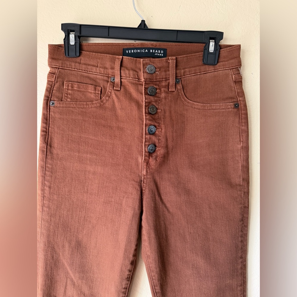 Veronica Beard High-Rise Skinny Jeans in Chestnut Brown - Picture 3 of 13